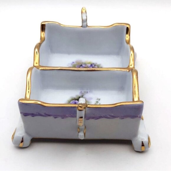 Cracker Barrel Victorian Style Floral Dual Tea Bag Caddy Holder 10k Gold Trim - Picture 4 of 6